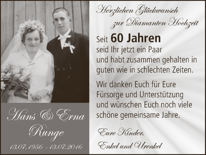 Hochzeitsanzeige von Hans Erna von Wuemme Zeitung