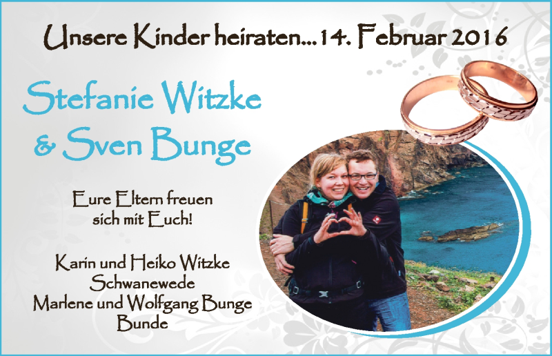 Hochzeitsanzeige von Stefanie Witzke von Die Norddeutsche