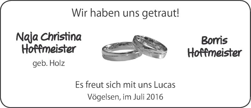 Hochzeitsanzeige von Naja Christina Hoffmeister von WESER-KURIER