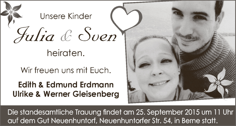 Hochzeitsanzeige von Julia  von WESER-KURIER