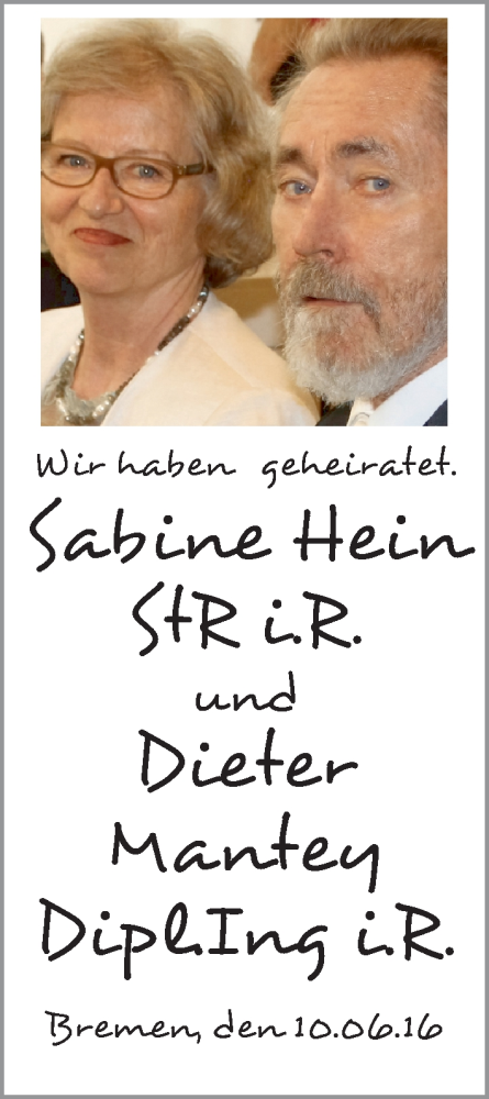 Hochzeitsanzeige von Sabine Hein von WESER-KURIER