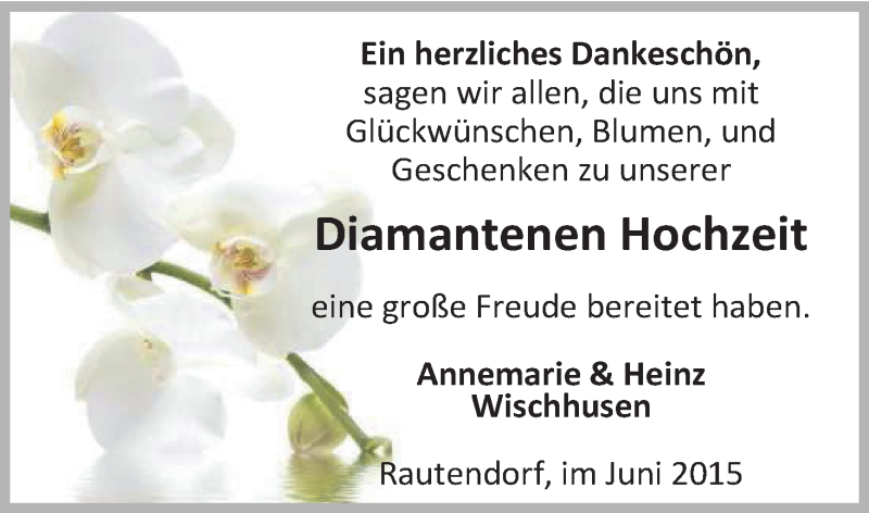 Hochzeitsanzeige von Annemarie Wischhusen von Wuemme Zeitung