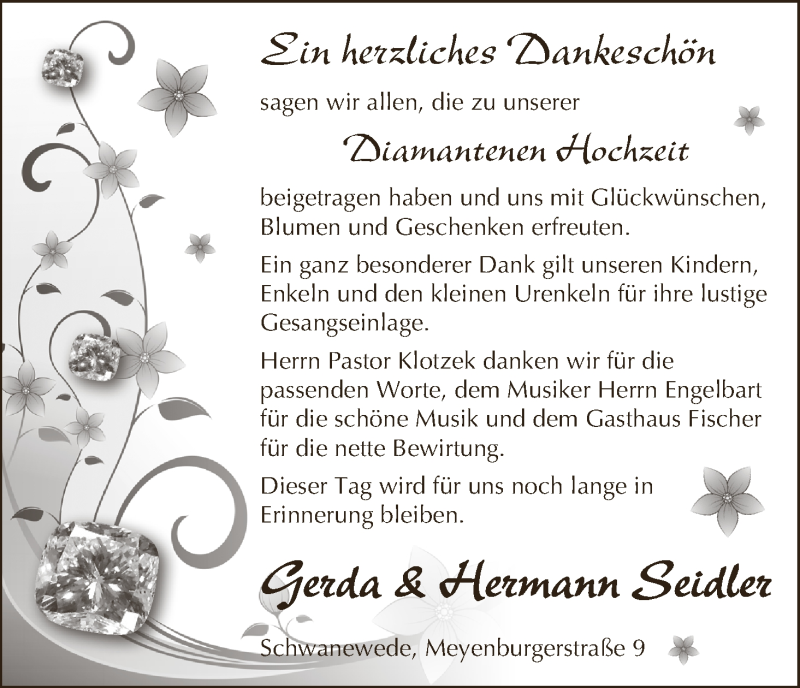 Hochzeitsanzeige von Gerda Seidler von Die Norddeutsche