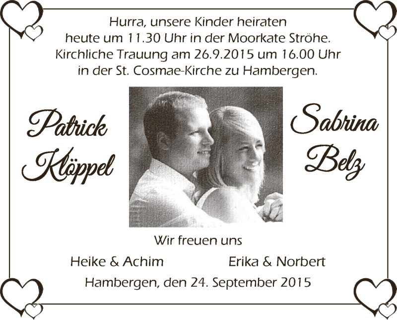 Hochzeitsanzeige von Sabrina Belz von Osterholzer Kreisblatt