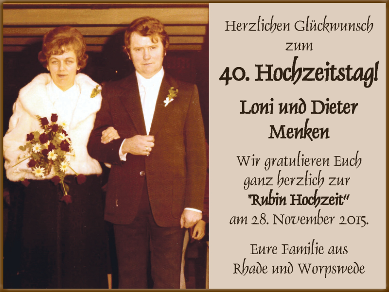 Hochzeitsanzeige von Loni Menken von Wuemme Zeitung
