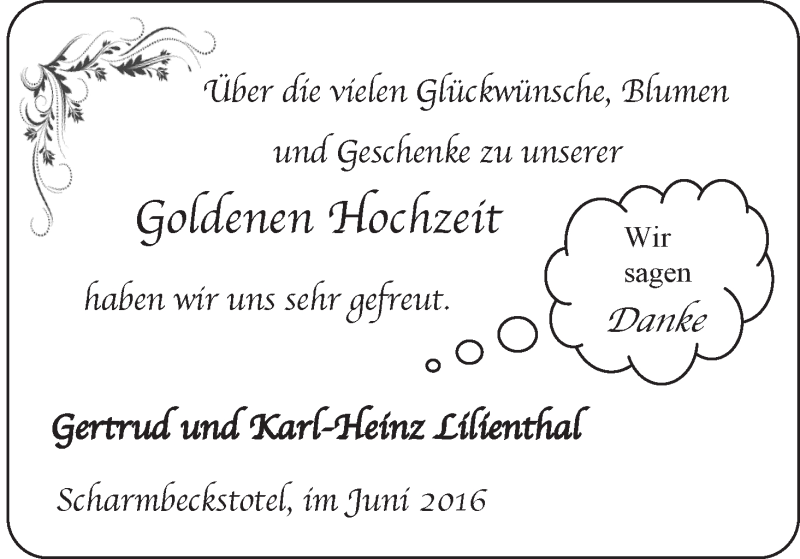 Hochzeitsanzeige von Gertrud Lilienthal von Osterholzer Kreisblatt