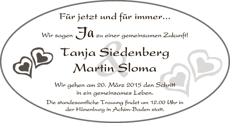 Hochzeitsanzeige von Tanja Siedenberg von WESER-KURIER