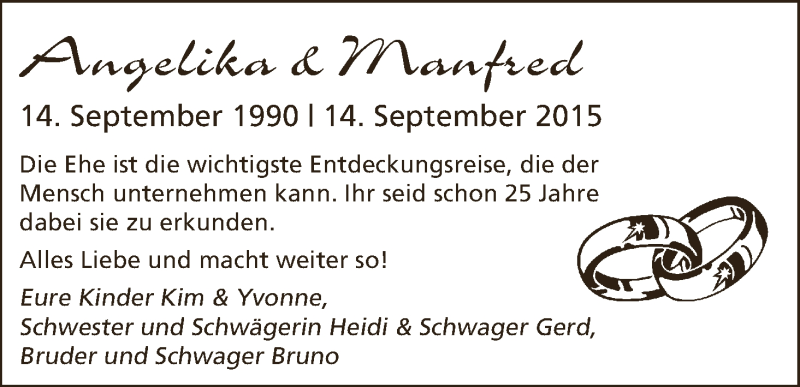 Hochzeitsanzeige von Angelika  von WESER-KURIER