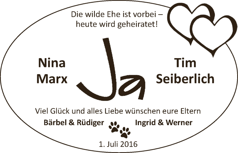Hochzeitsanzeige von Nina Marx von Osterholzer Kreisblatt