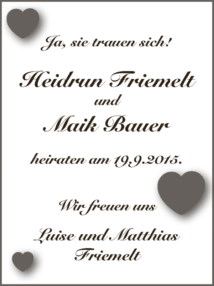 Hochzeitsanzeige von Heidrun Friemelt von WESER-KURIER