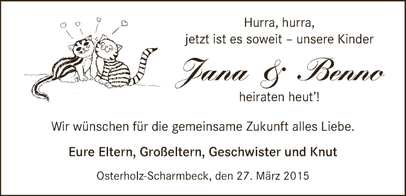 Hochzeitsanzeige von Jana  von WESER-KURIER