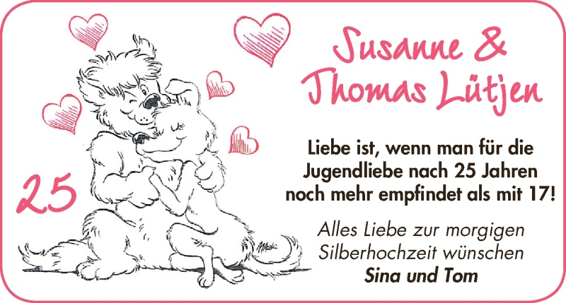 Hochzeitsanzeige von Susanne Lütjen von Osterholzer Kreisblatt