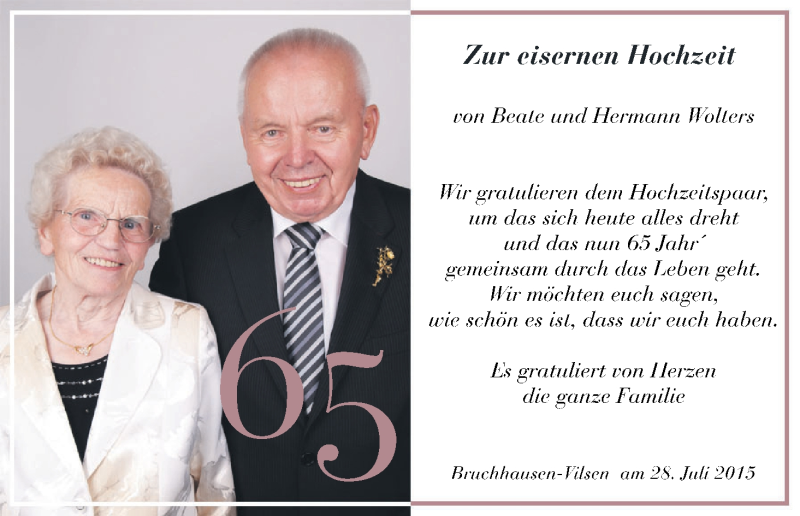 Hochzeitsanzeige von Beate Wolters von WESER-KURIER