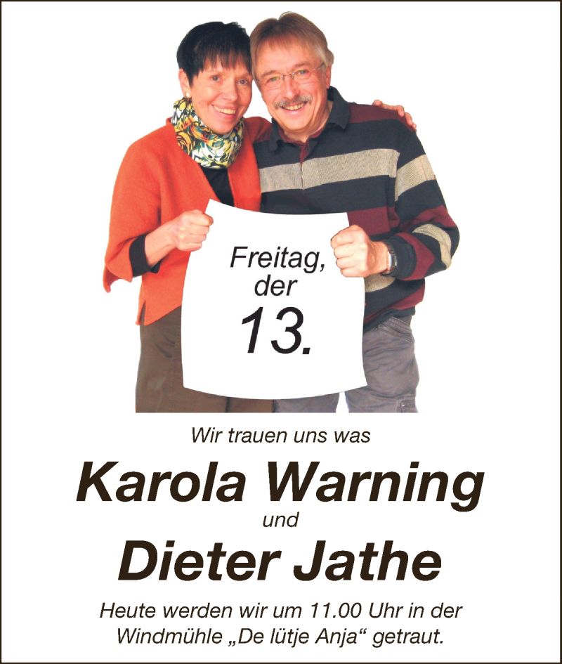 Hochzeitsanzeige von Karola Warning von WESER-KURIER