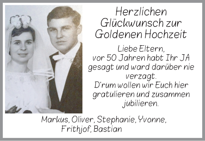 Hochzeitsanzeige von Goldene  Hochzeit von Achimer Kurier/Verdener Nachrichten