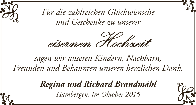 Hochzeitsanzeige von Regina Brandmähl von Osterholzer Kreisblatt