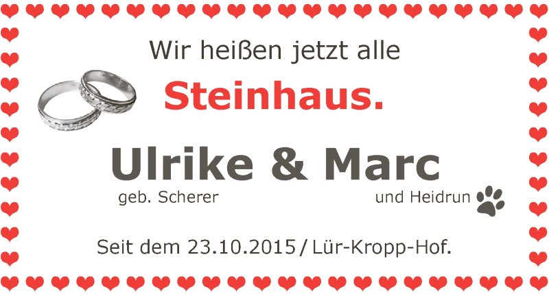 Hochzeitsanzeige von Ulrike Steinhaus von WESER-KURIER