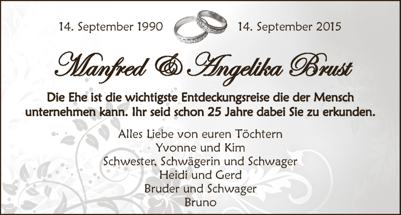 Hochzeitsanzeige von Manfred Brust von WESER-KURIER