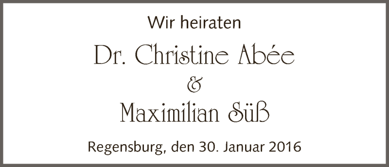 Hochzeitsanzeige von Christine Abée von WESER-KURIER