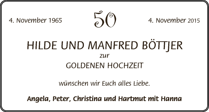 Hochzeitsanzeige von Hilde Böttjer von Osterholzer Kreisblatt
