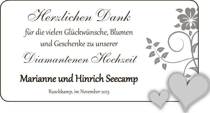 Hochzeitsanzeige von Marianne Seecamp von Osterholzer Kreisblatt