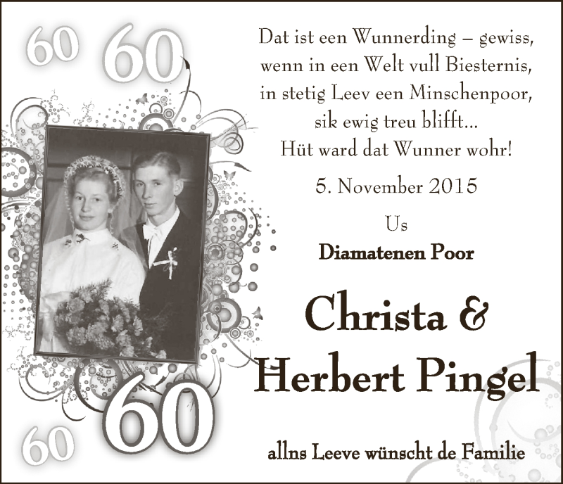 Hochzeitsanzeige von Christa Pingel von Wuemme Zeitung