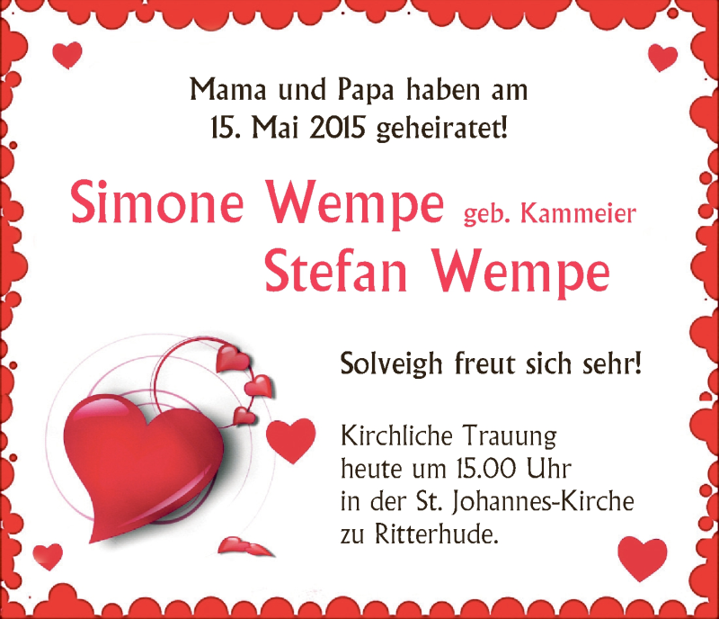 Hochzeitsanzeige von Simone Kammeier von WESER-KURIER