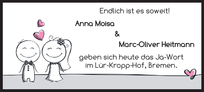Hochzeitsanzeige von Anna Moisa von WESER-KURIER