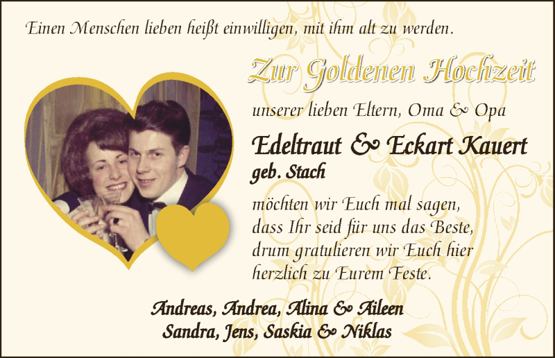 Hochzeitsanzeige von Edeltraud Kauert von WESER-KURIER