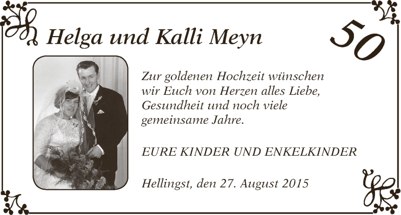 Hochzeitsanzeige von Helga Meyn von Osterholzer Kreisblatt