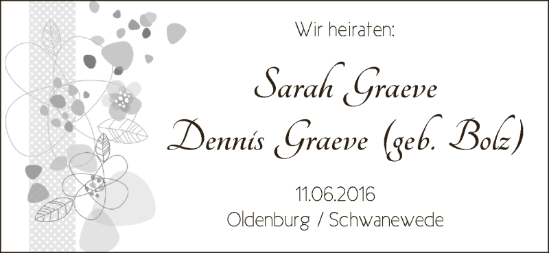 Hochzeitsanzeige von Sarah Graeve von Die Norddeutsche