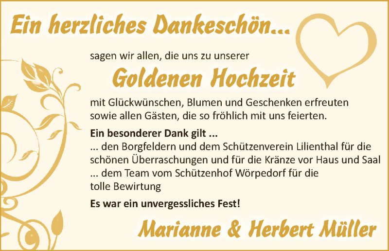 Hochzeitsanzeige von Marianne Müller von Wuemme Zeitung