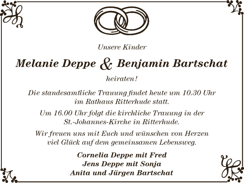 Hochzeitsanzeige von Melanie Deppe von Osterholzer Kreisblatt