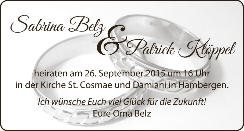 Hochzeitsanzeige von Sabrina Belz von WESER-KURIER
