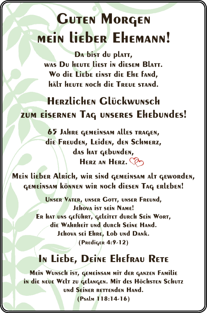 Hochzeitsanzeige von Alrich  von Die Norddeutsche