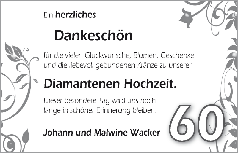 Hochzeitsanzeige von Johann Wacker von Wuemme Zeitung