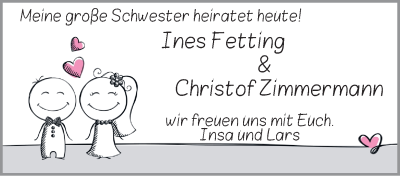 Hochzeitsanzeige von Ines Fetting von WESER-KURIER