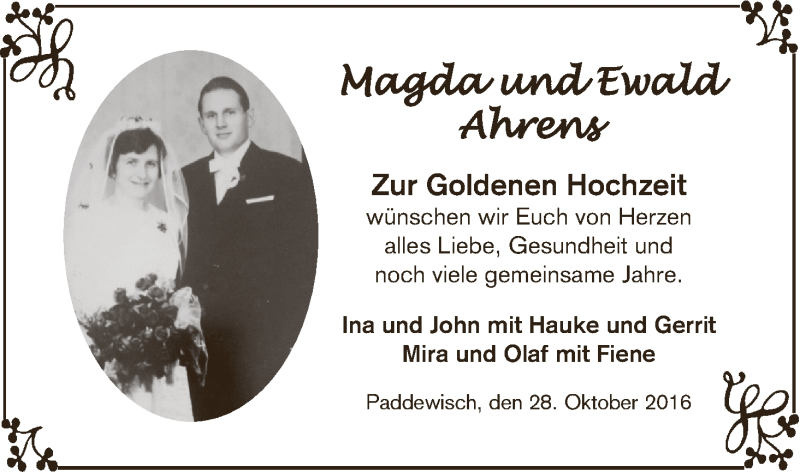 Hochzeitsanzeige von Magda Ahrens von Osterholzer Kreisblatt