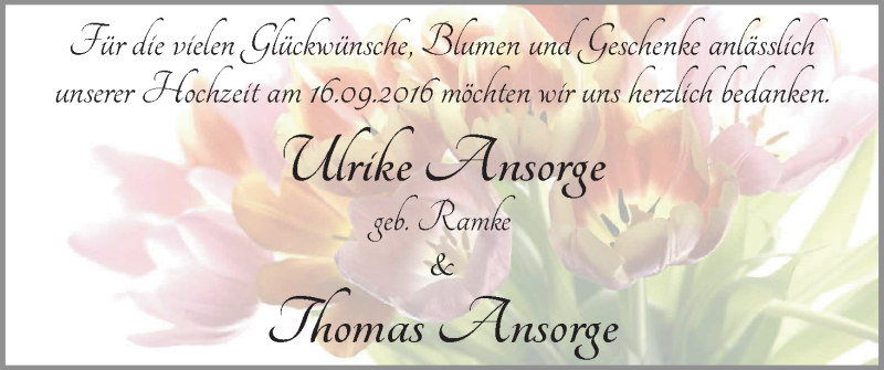 Hochzeitsanzeige von Ulrike Ansorg von WESER-KURIER
