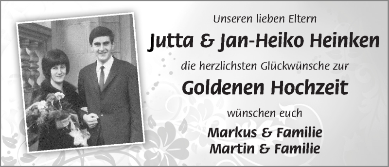 Hochzeitsanzeige von Jutta Heinken von WESER-KURIER