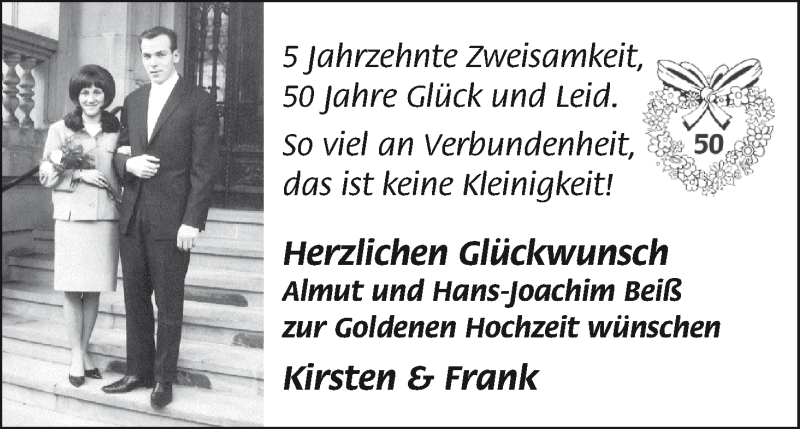 Hochzeitsanzeige von Almut Beiß von WESER-KURIER