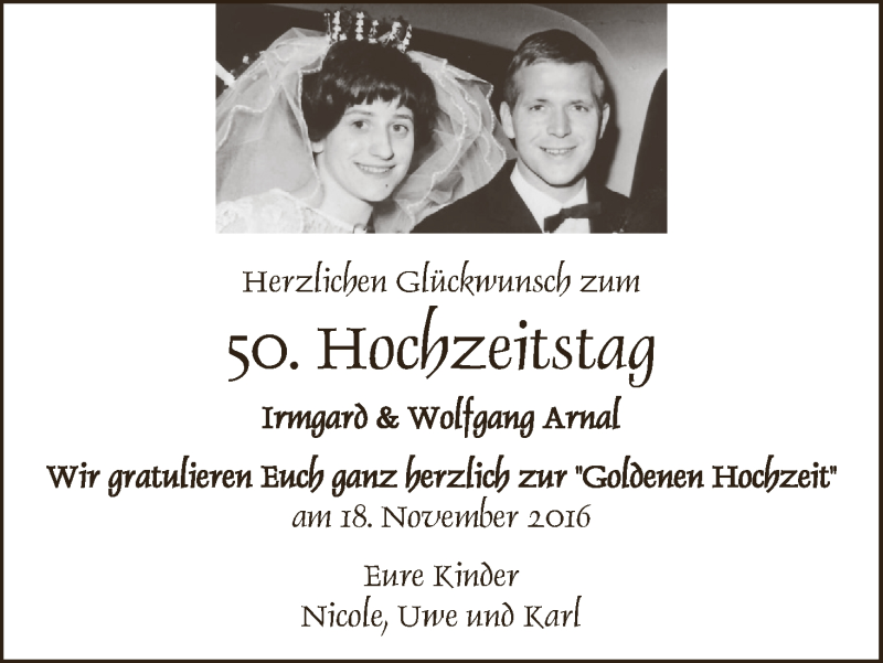 Hochzeitsanzeige von Irmgard Arnal von WESER-KURIER