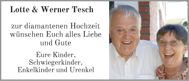 Hochzeitsanzeige von Lotte Tesch von WESER-KURIER