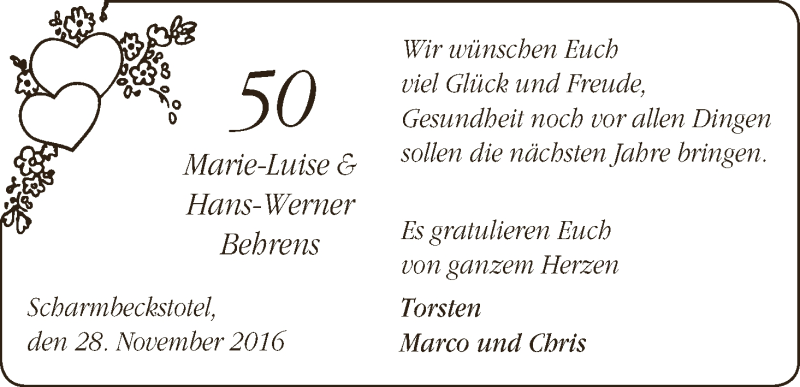 Hochzeitsanzeige von Marie-Luise Behrens von Osterholzer Kreisblatt