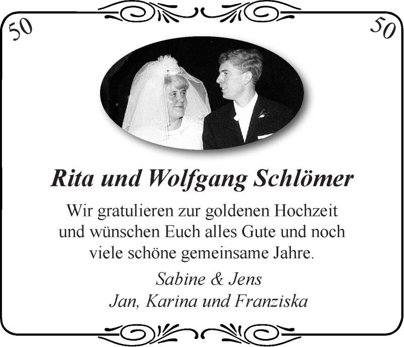 Hochzeitsanzeige von Rita Schlömer von Osterholzer Kreisblatt