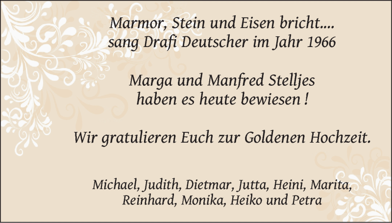 Hochzeitsanzeige von Marga Stelljes von Wuemme Zeitung