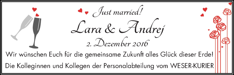Hochzeitsanzeige von Lara  von WESER-KURIER