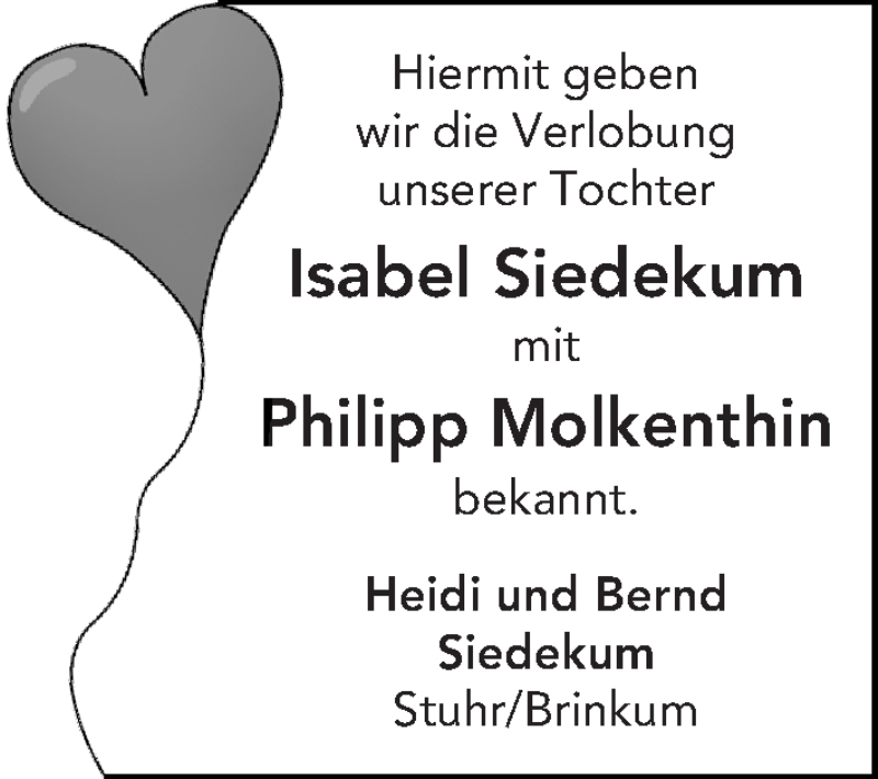 Hochzeitsanzeige von Isabel Siedekum von WESER-KURIER