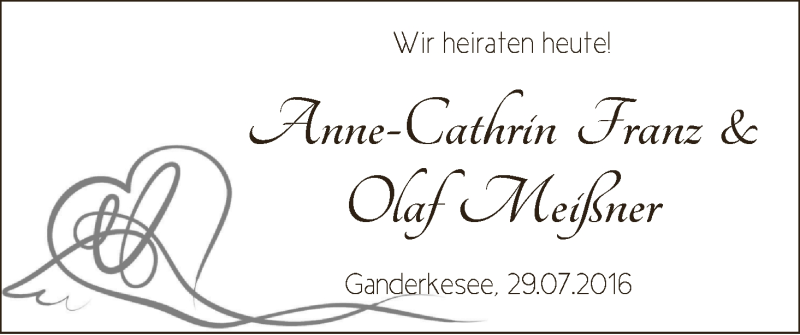 Hochzeitsanzeige von Anne-Cathrin Franz von WESER-KURIER