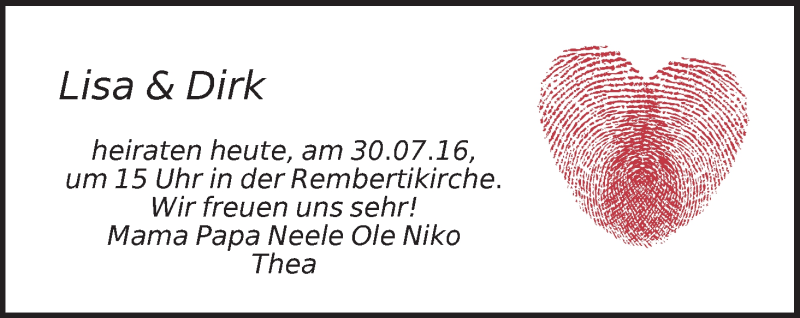 Hochzeitsanzeige von Lisa    von WESER-KURIER
